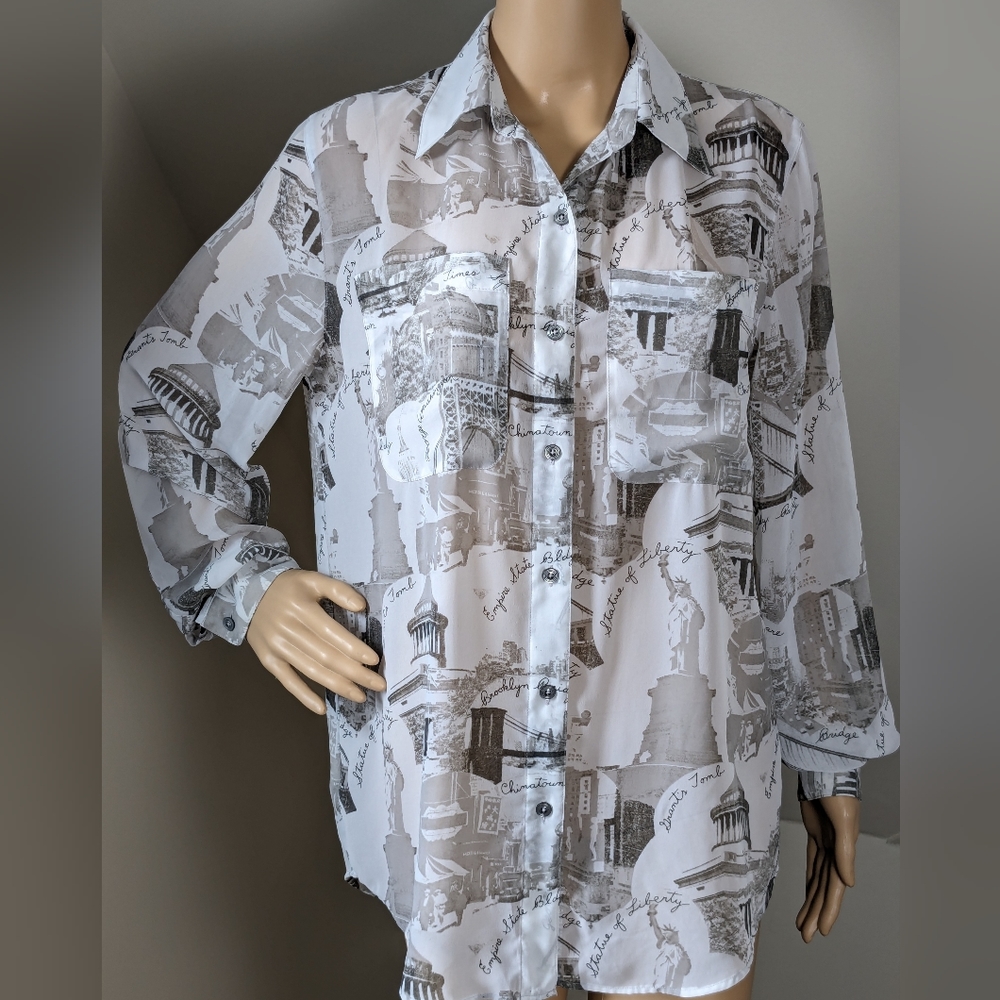 N.Y.C. Inspired Long Sleeve Gray and White Button Up